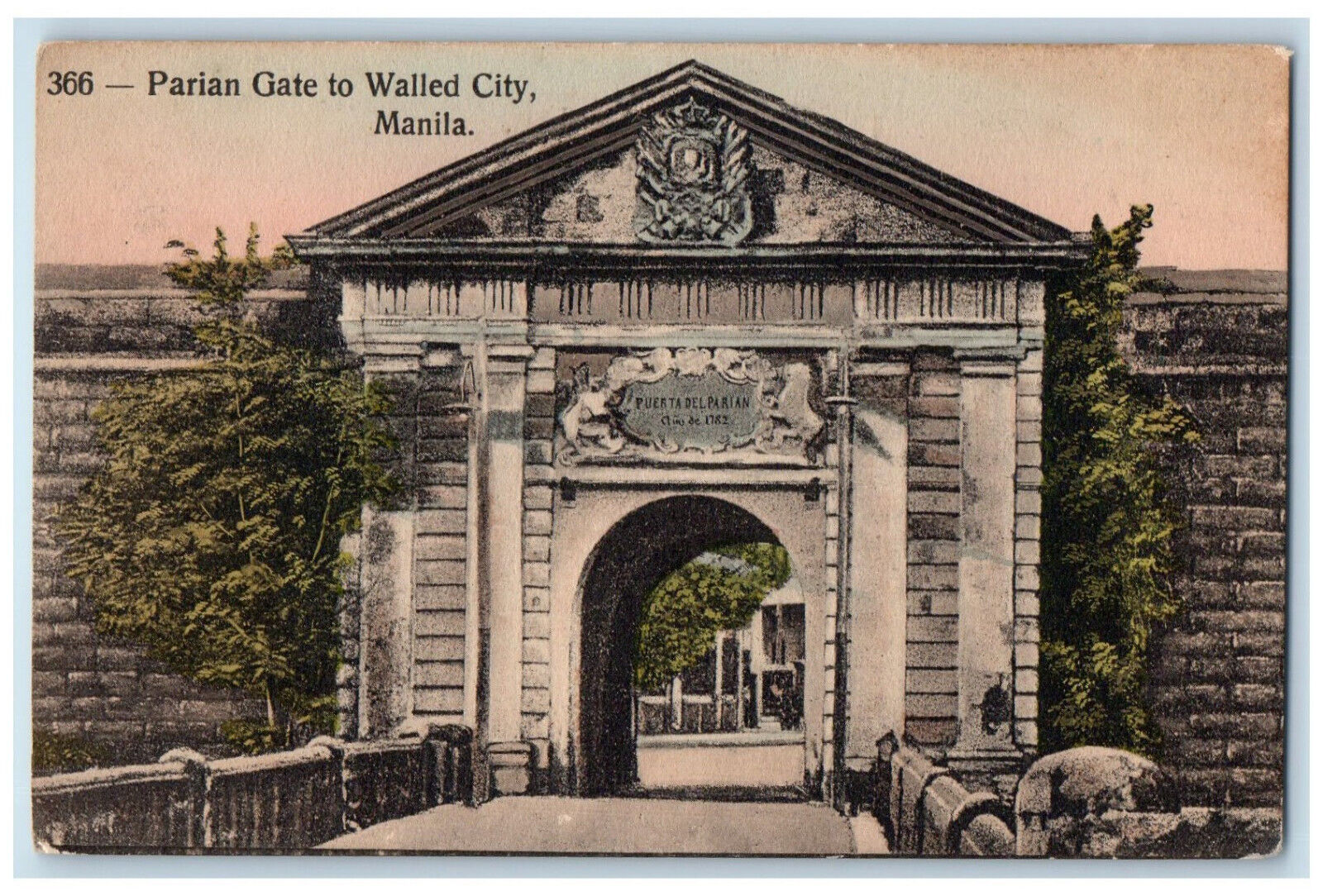 c1910 Puerta Del Parian Gate to Walled City Manila Philippines Antique Postcard
