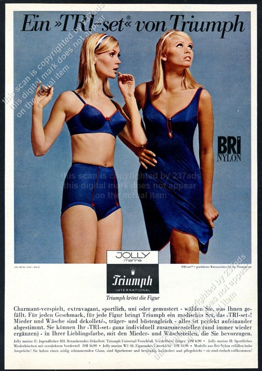 1965 Triumph lingerie blue slip bra panty women color photo German vtg print ad
