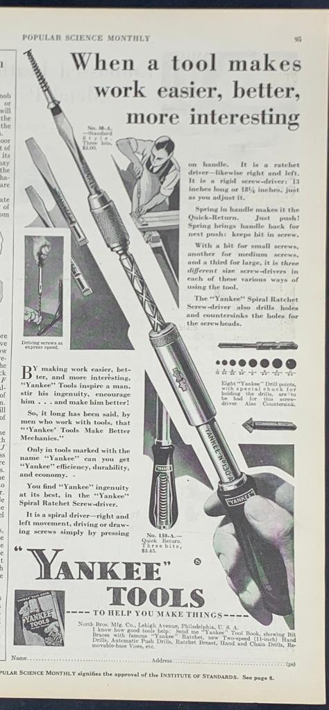 Magazine Ad - 1930 - Yankee Tools - Philadelphia, PA - #130A Push Drill
