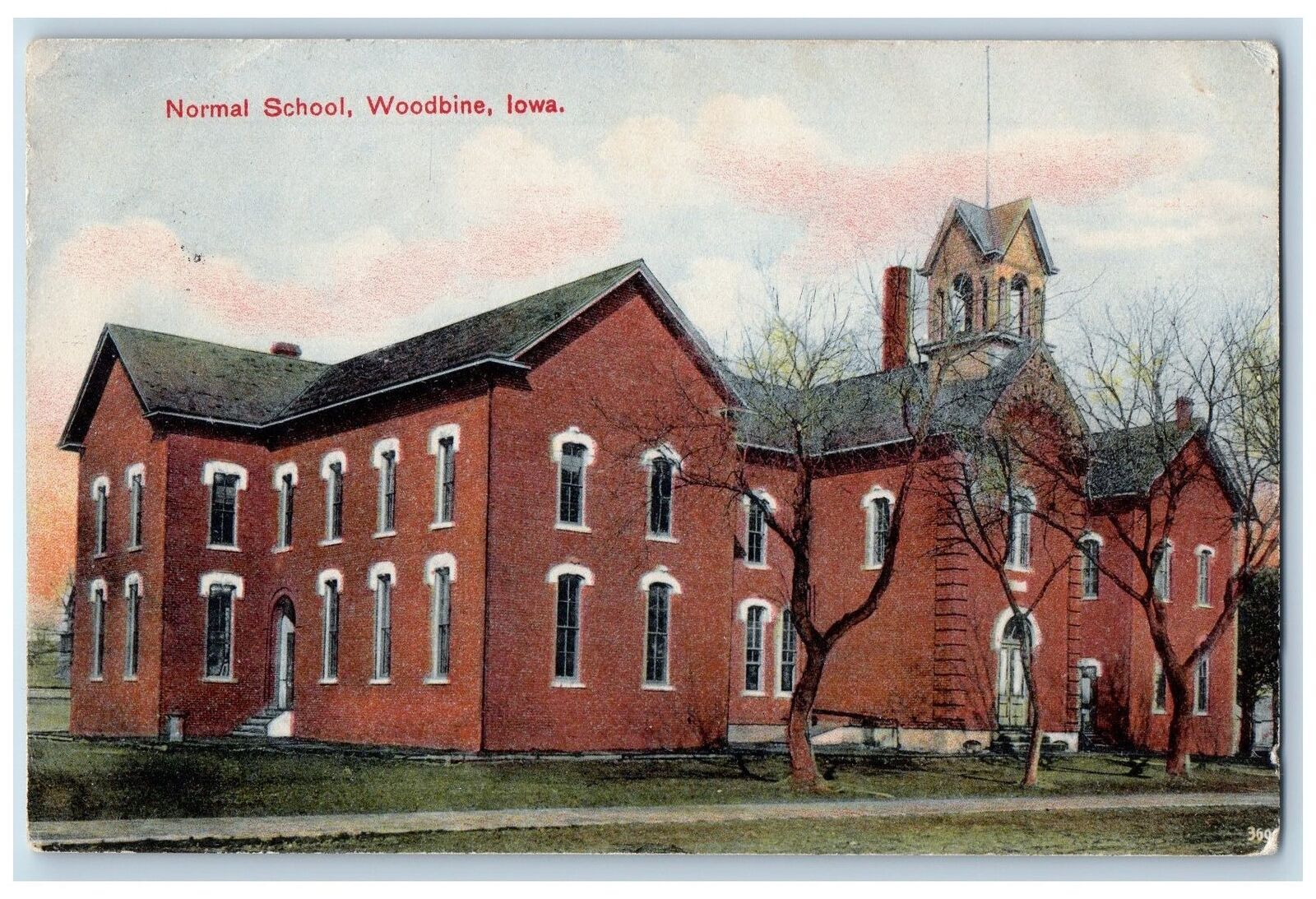1910 Normal School Campus Building Tower Entrance Woodbine Iowa Antique Postcard