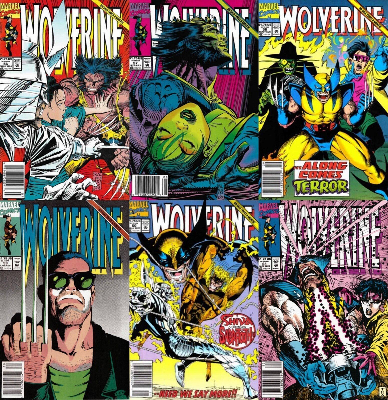 Wolverine #56-61 Newsstand Covers (1988-2003) Marvel Comics - 6 Comics