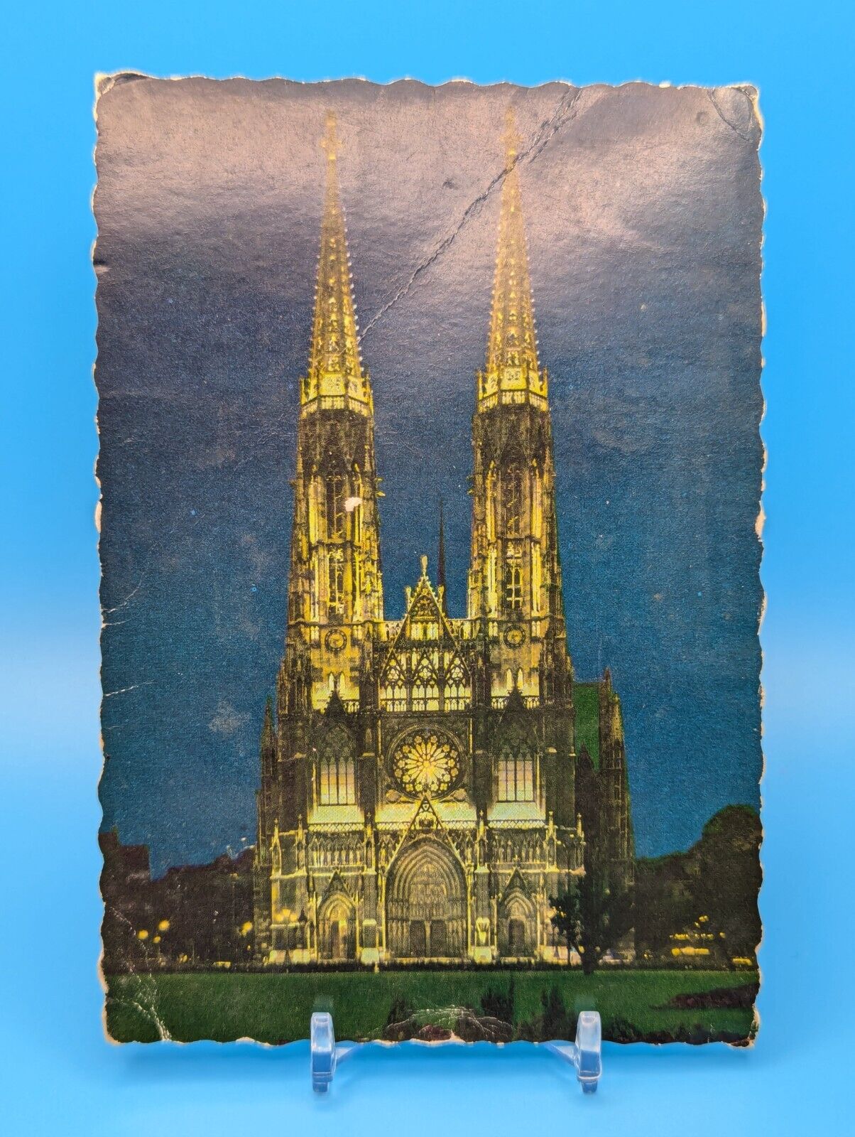 Salisbury Cathedral Floodlit Chrome Divided Back Postcard