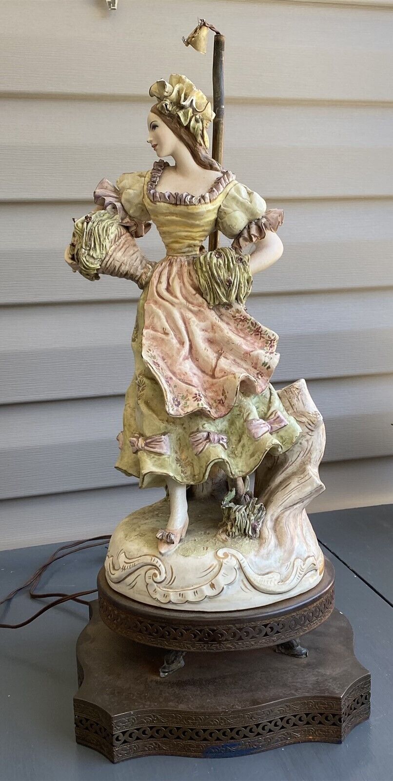 Vintage Lamp Base Porcelain Woman Figural Peasant Maiden with Metal Base