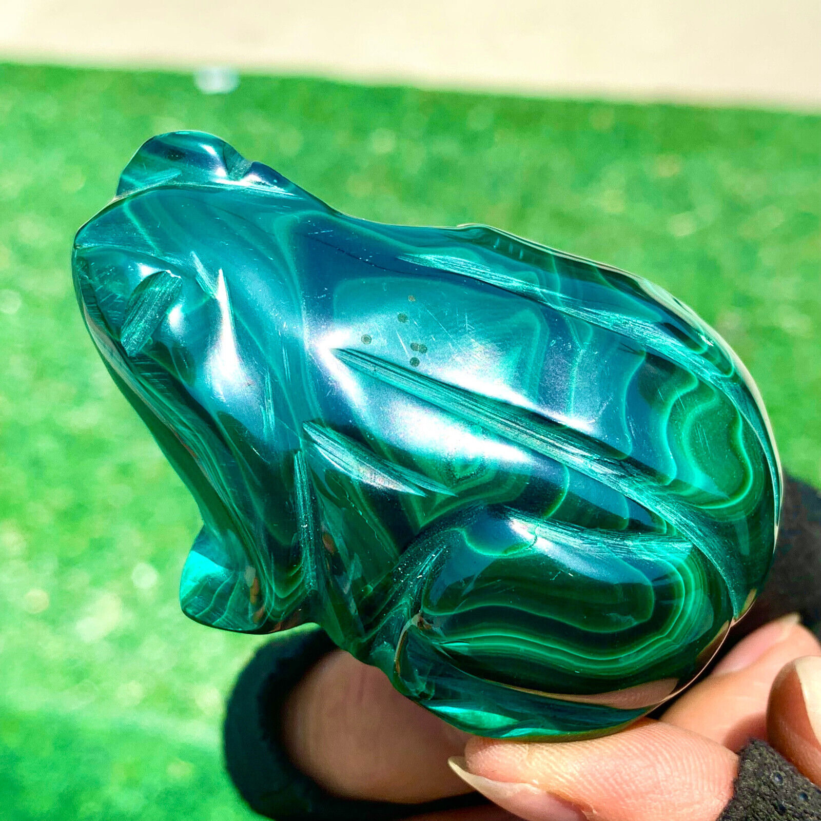192G Natural glossy Malachite  Crystal  Handcarved frog mineral sample