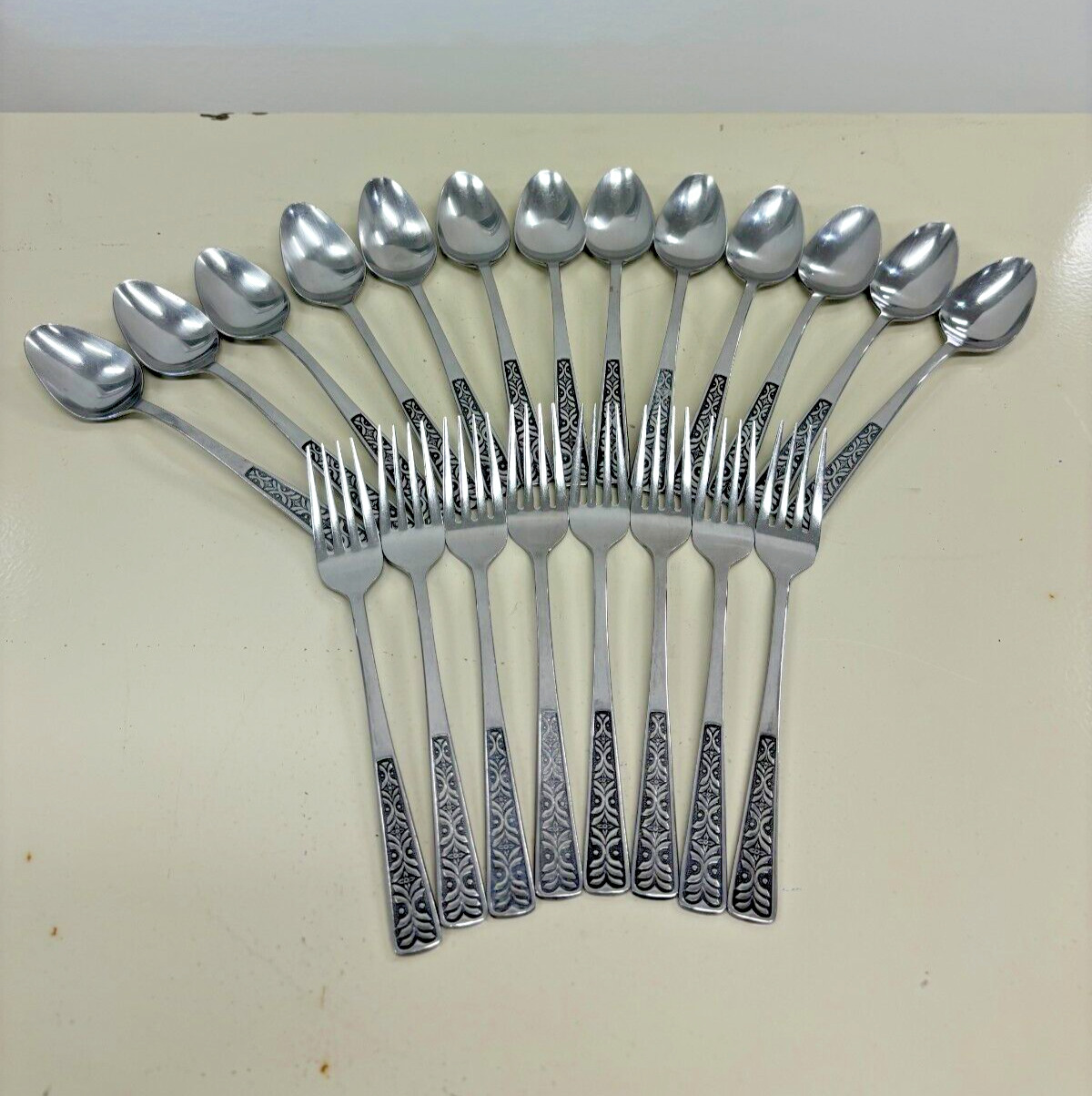 ALHAMBRA Mid Century Stainless Japan 21 Pieces Salad Fork And Tea Spoon Flatware