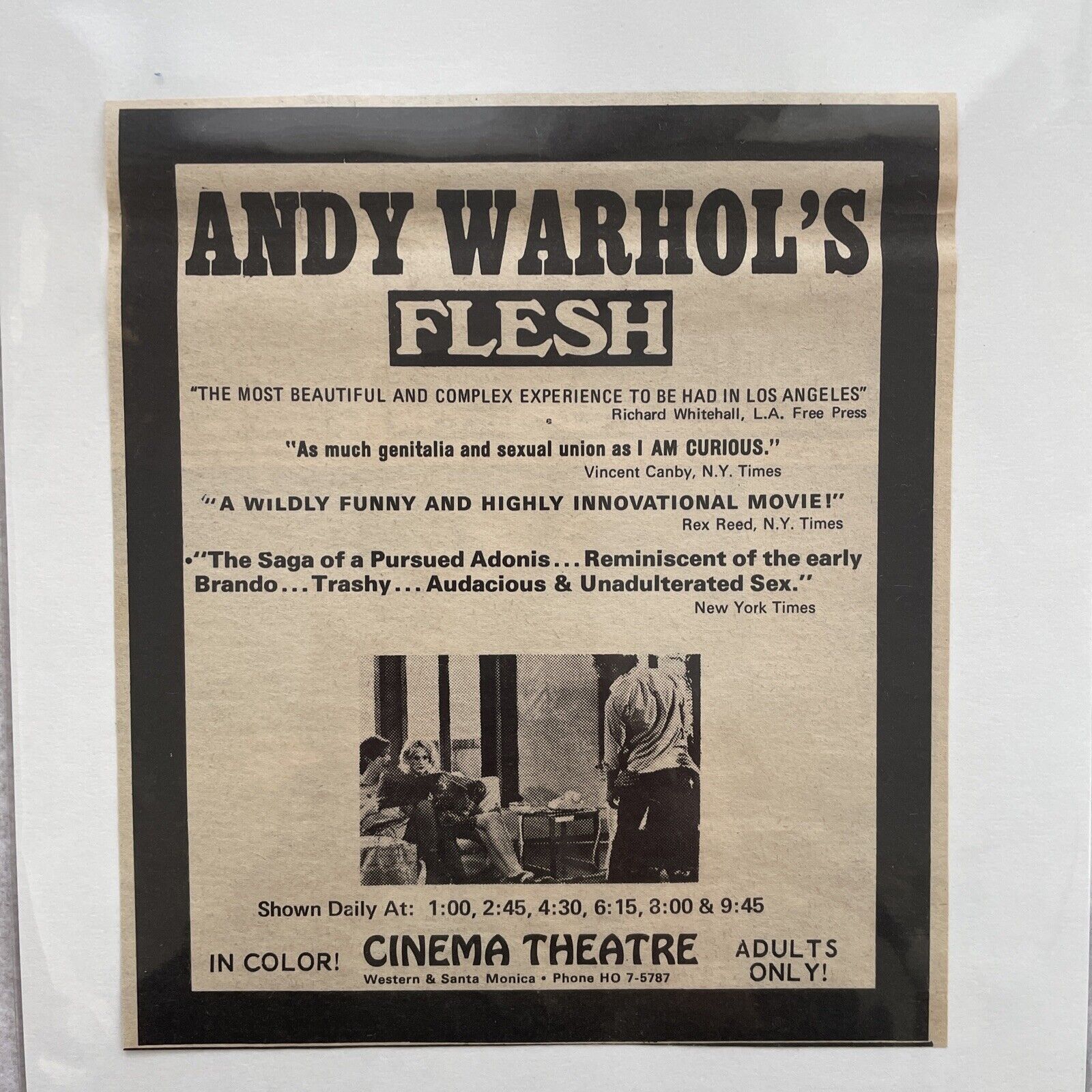 1969 Andy Warhol’s “ FLESH”  Film , Joe Dellasandro, Candy Darling, Film Ad