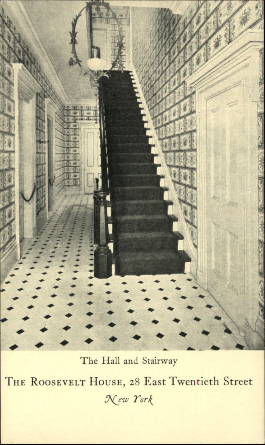 Theodore Roosevelt House hall stairway New York City ~ c1910 vintage postcard