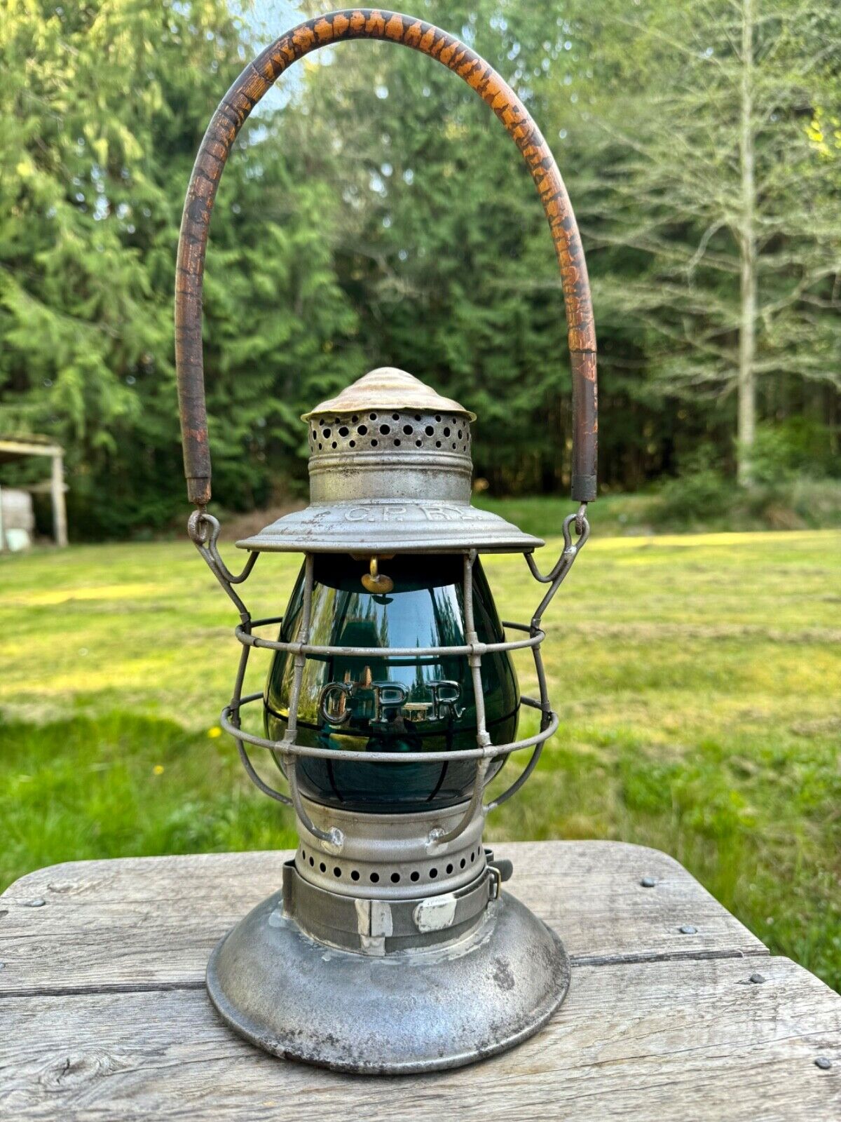 1800\'s CPRy Canadian Pacific Railroad Lantern Brass-Top BB Signal Green Globe