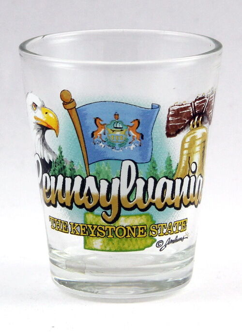 PENNSYLVANIA KEYSTONE STATE ELEMENTS SHOT GLASS SHOTGLASS