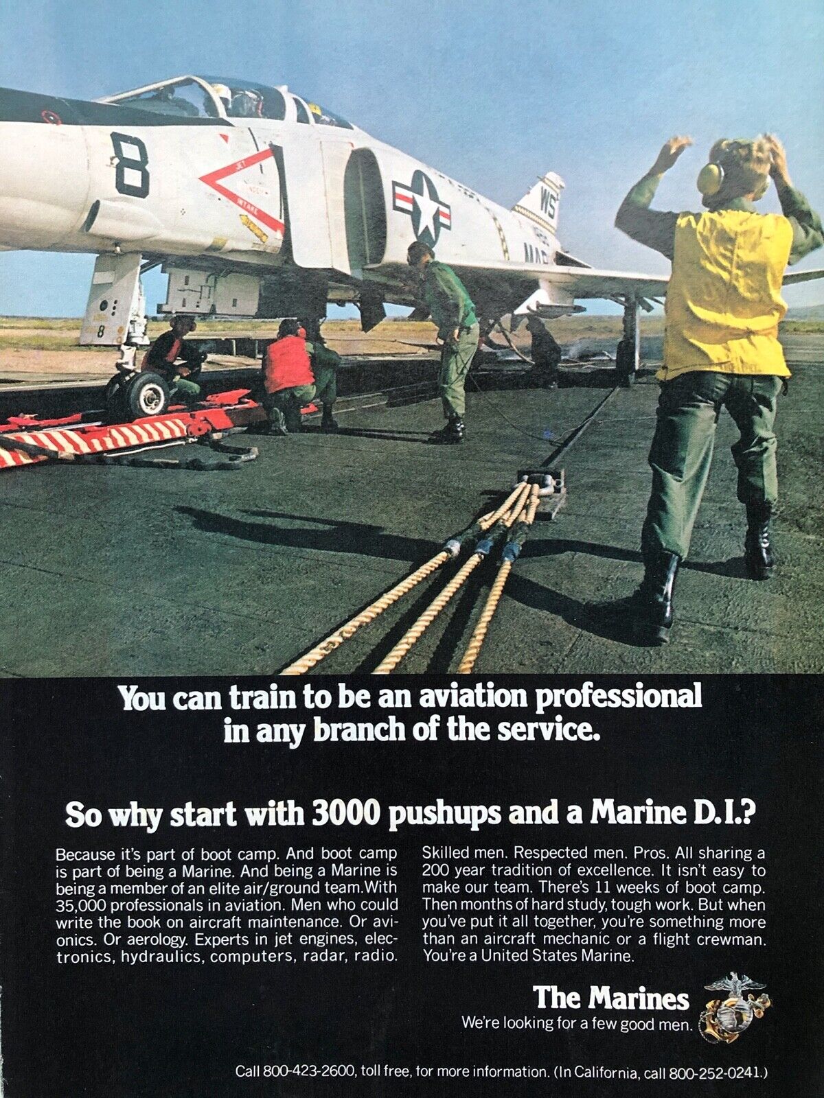Vintage 1975 Marine Corps USMC air wing recruiting original color ad