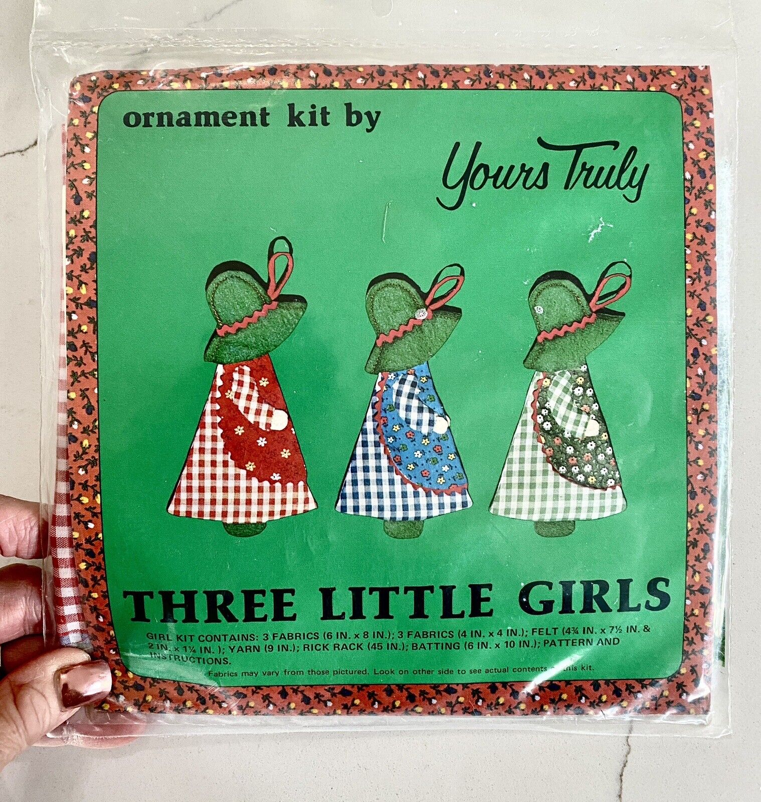 Vintage 1976 Yours Truly Three Little Girls Christmas Ornament New Sewing Kit