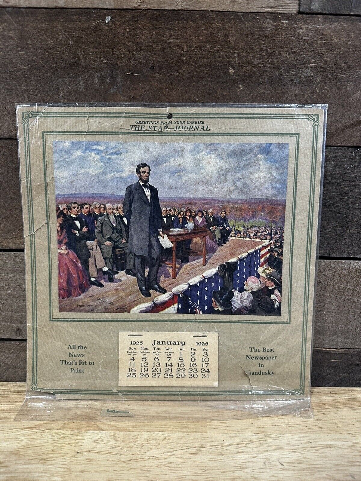 Vintage 1925 “The Star Journal Newspaper”  Calendar “Lincoln At Gettysburg” 