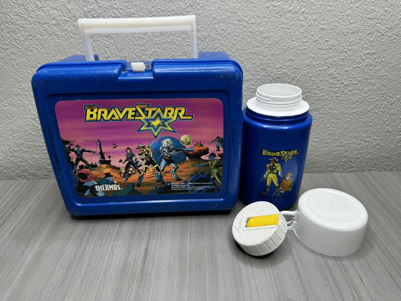 Vintage BRAVESTARR Lunchbox With Thermos Blue Plastic 1986 Thermos Rare