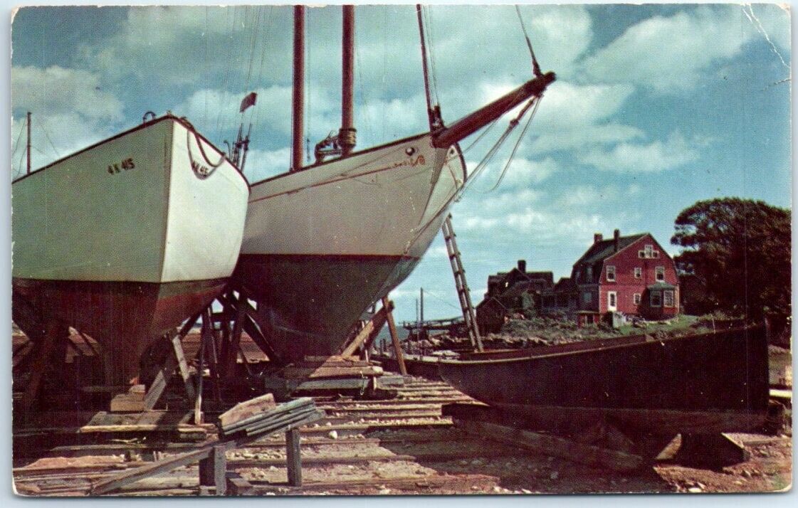 Postcard Boat Building Marblehead Massachusetts USA North America