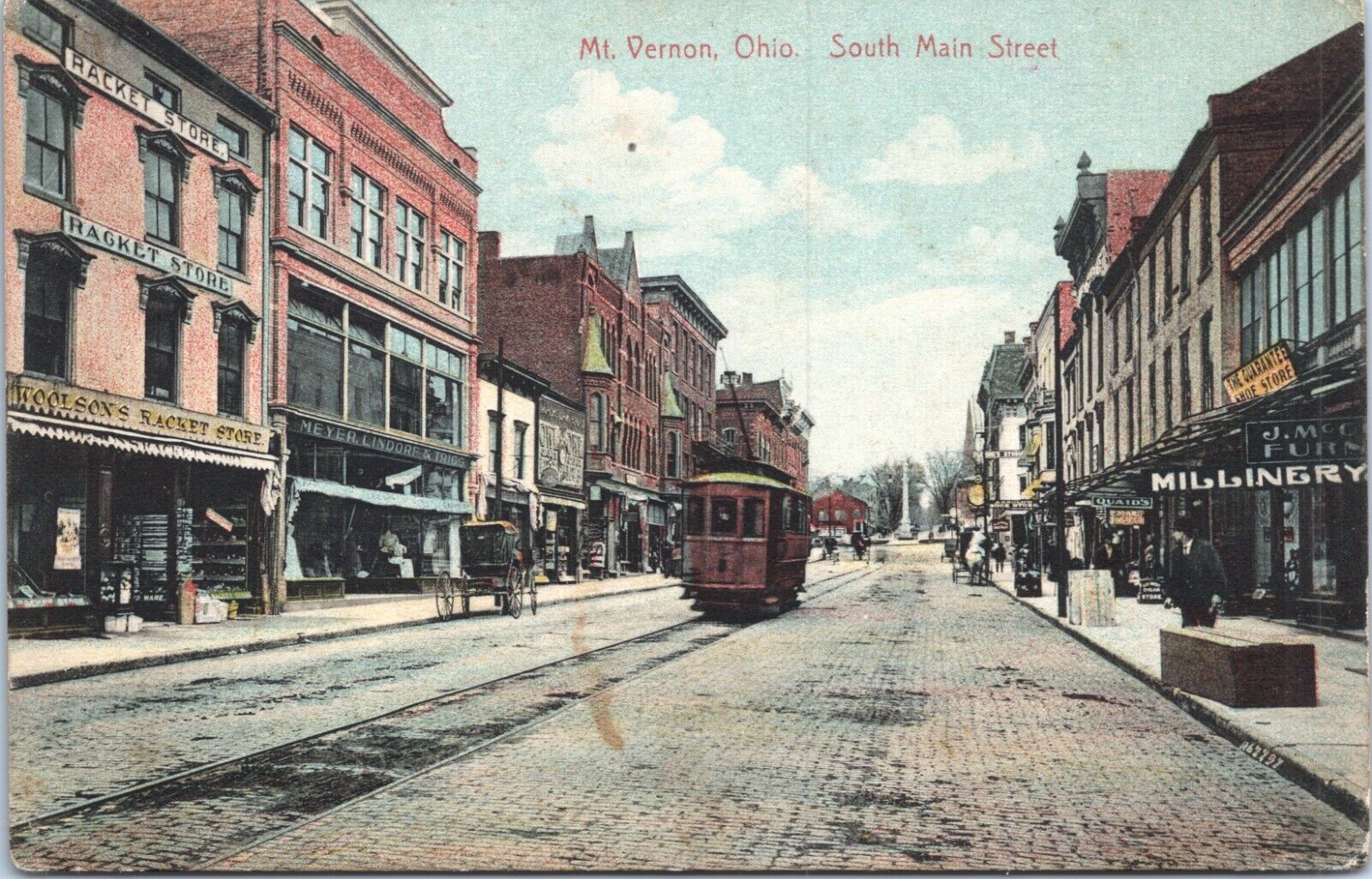 Postcard Mt. Vernon Ohio - South Main Street - Street Car - Posted 1909