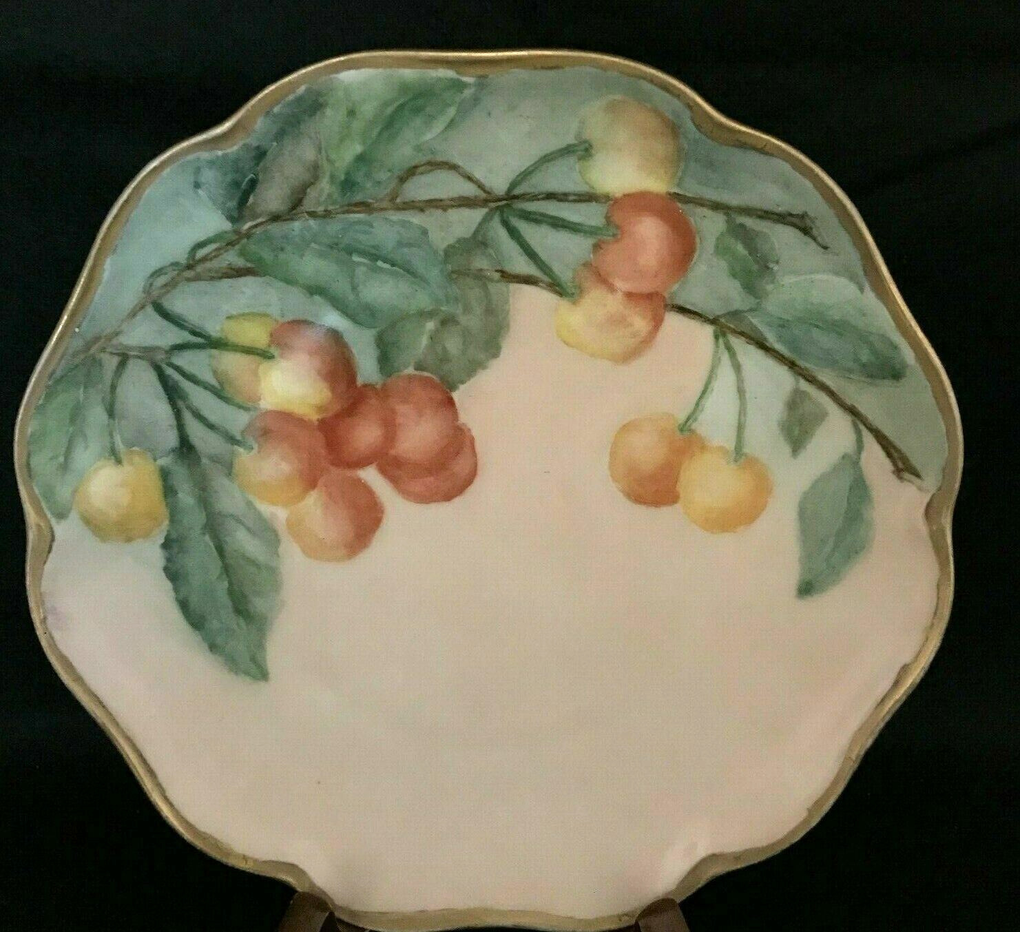 Vintage Rosen Thale Bavaria Hand Painted Cherries Collector Plate Gold Rim 