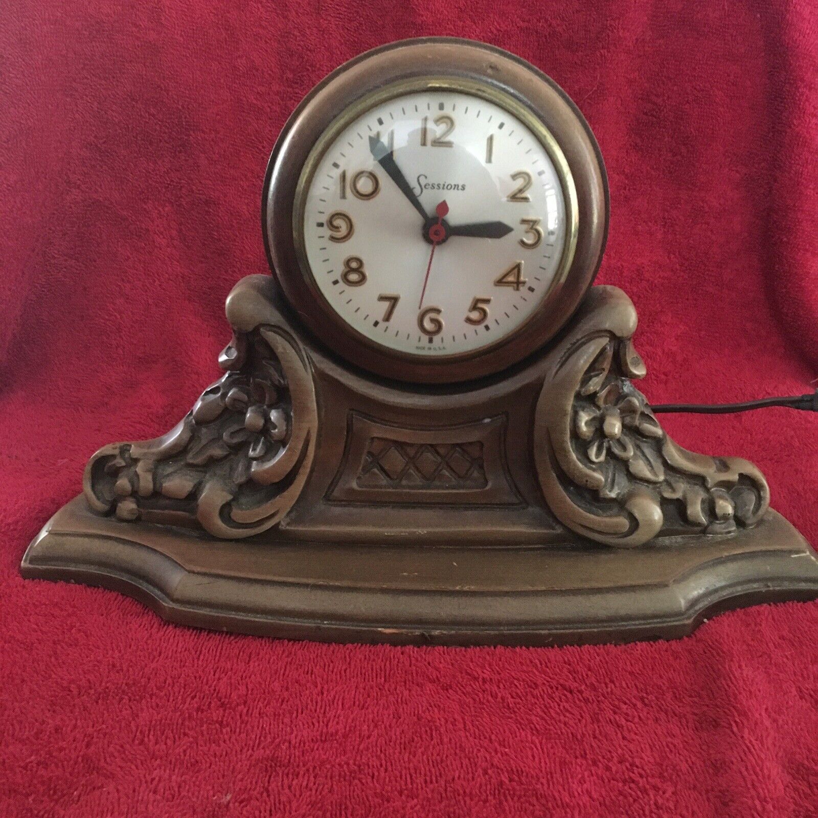 VTG or Antique Sessions Electric Mantle Clock Carved Works
