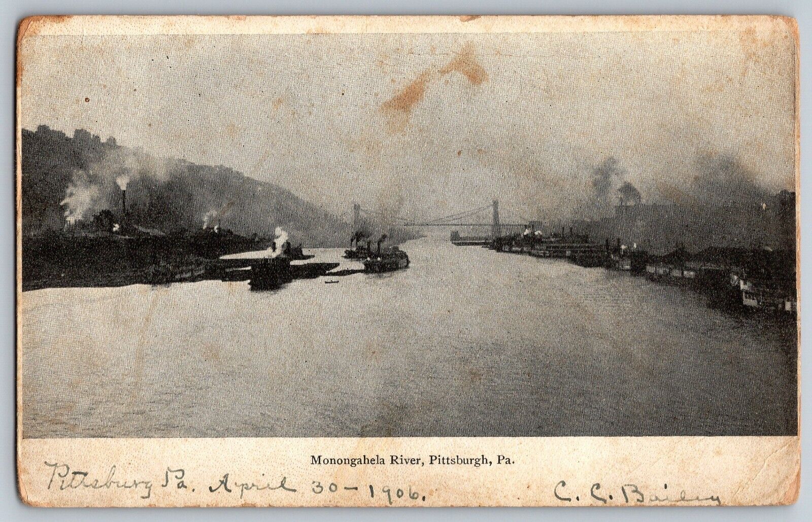 Pittsburgh, Pennsylvania PA - Monongahela River - Vintage Postcard - Unposted