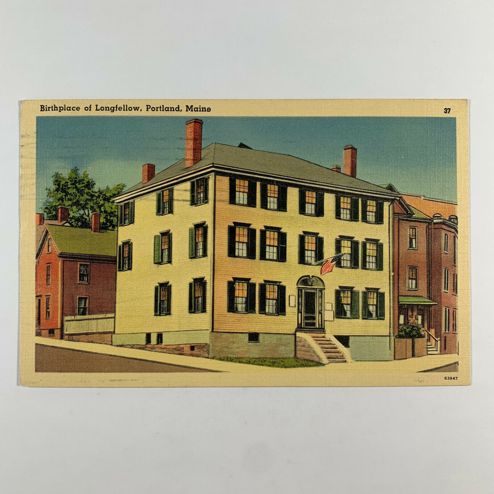 Postcard Maine Portland ME Longfellow Birthplace House Linen 1940 Posted