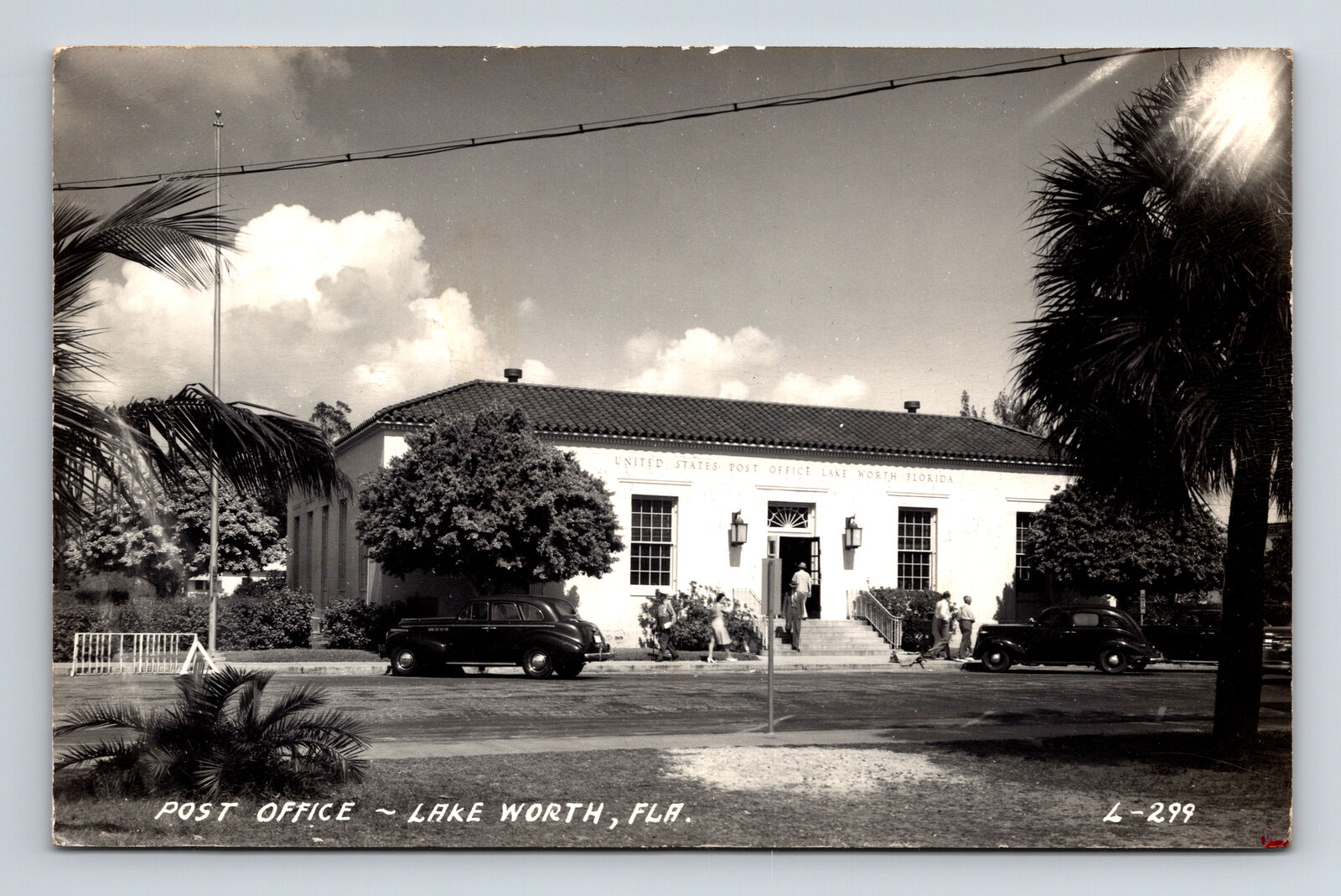 c1950 RPPC Post Office Old Cars Lake Worth Florida FL Real Photo Postcard