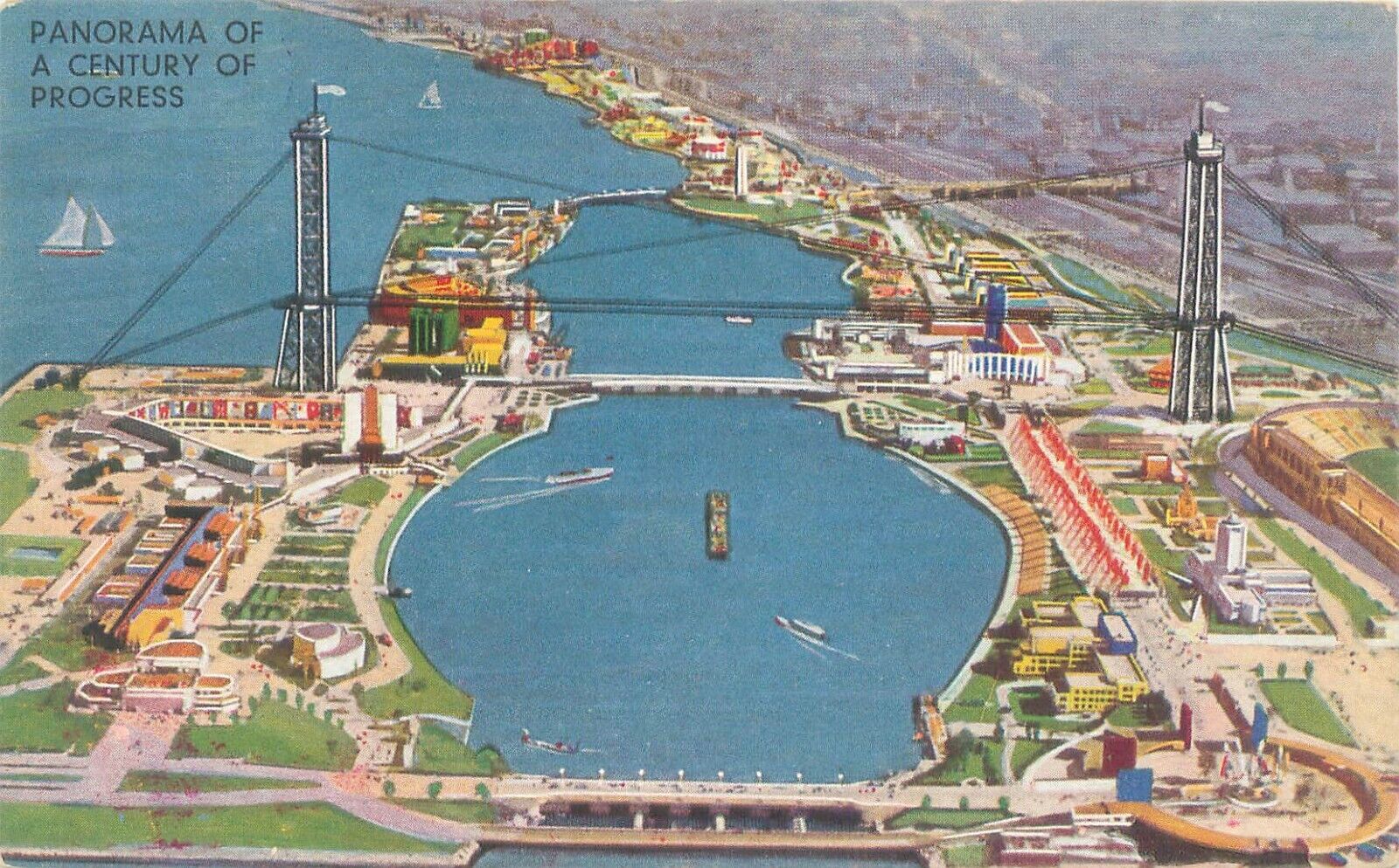 1933 Chicago Expo Panorama of A Century of Progress Aerial Litho Postcard Unused