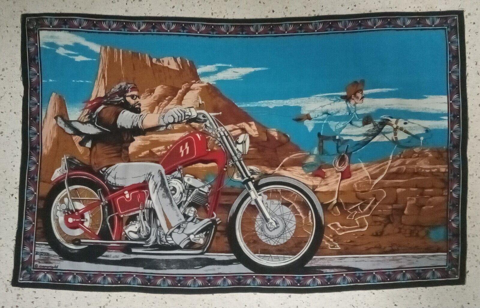 Vintage David Mann Easy Rider Tapestry Harley Davidson Ghost Rider 55x34