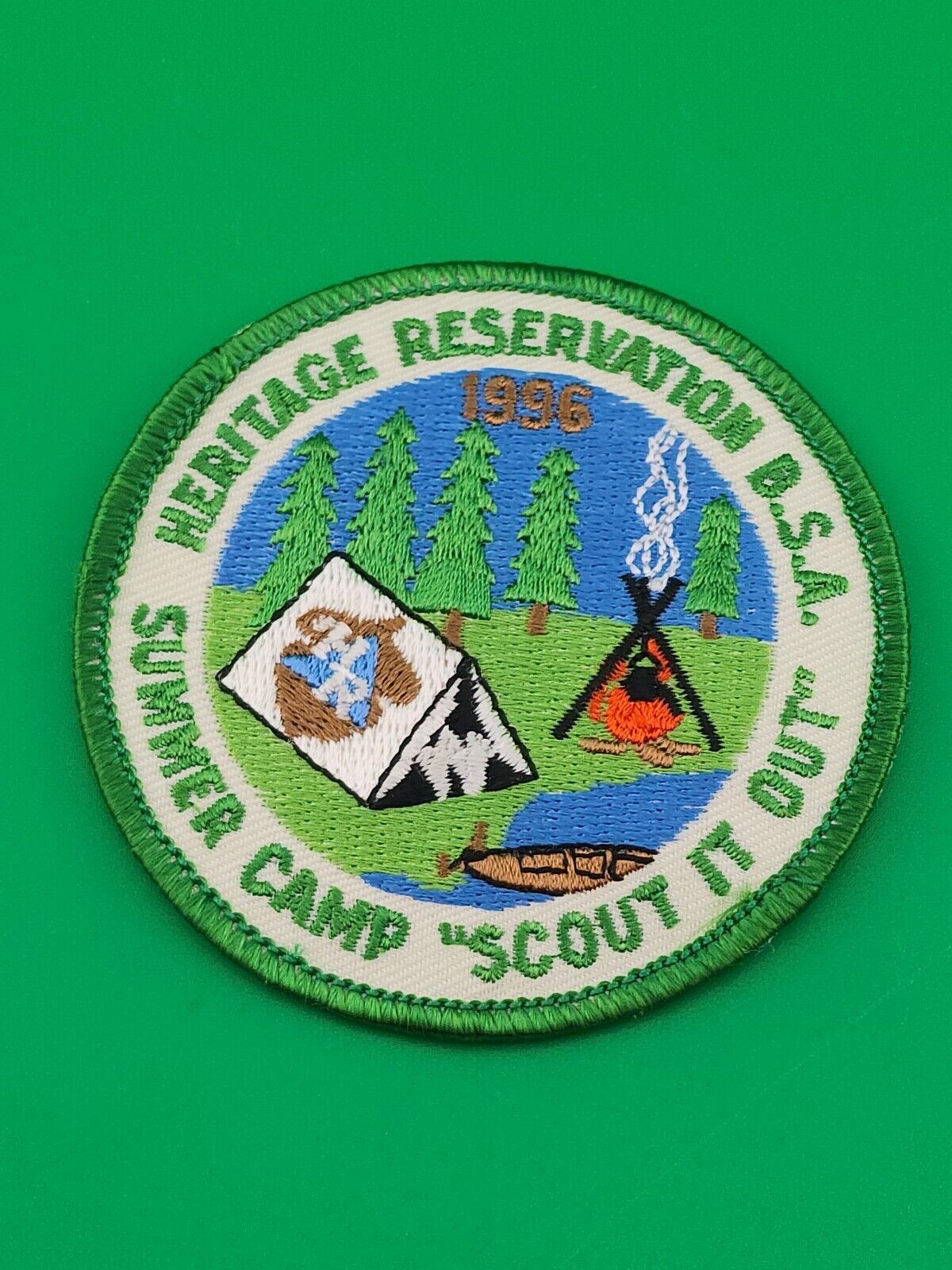 Heritage Reservation BSA Summer Camp 1996  Scout It Out Patch Boy Scouts NEW