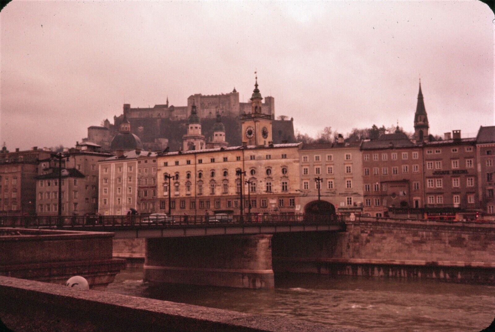 1958 Salzburg Austria Hohensalzburg Castle Salzach River Vintage 35mm Slide