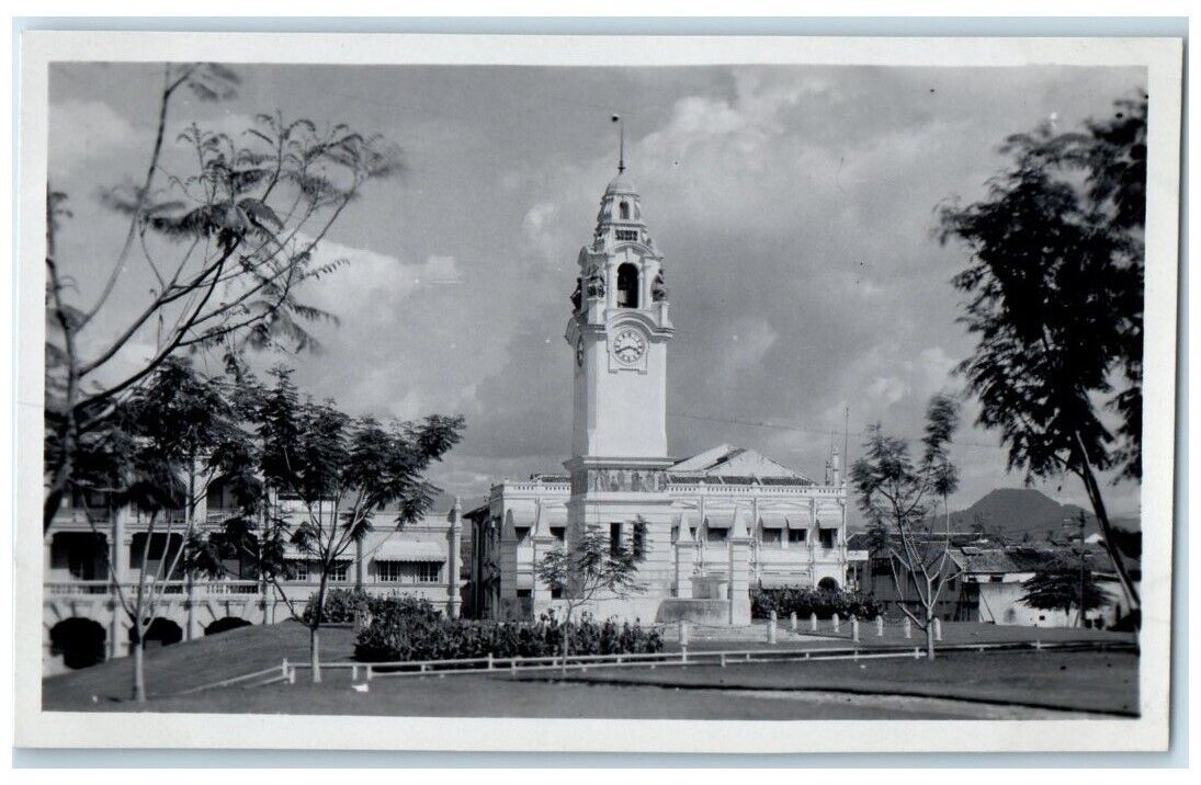 c1930's Clock Tower Building View Burma Myanmar RPPC Photo Unposted Postcard