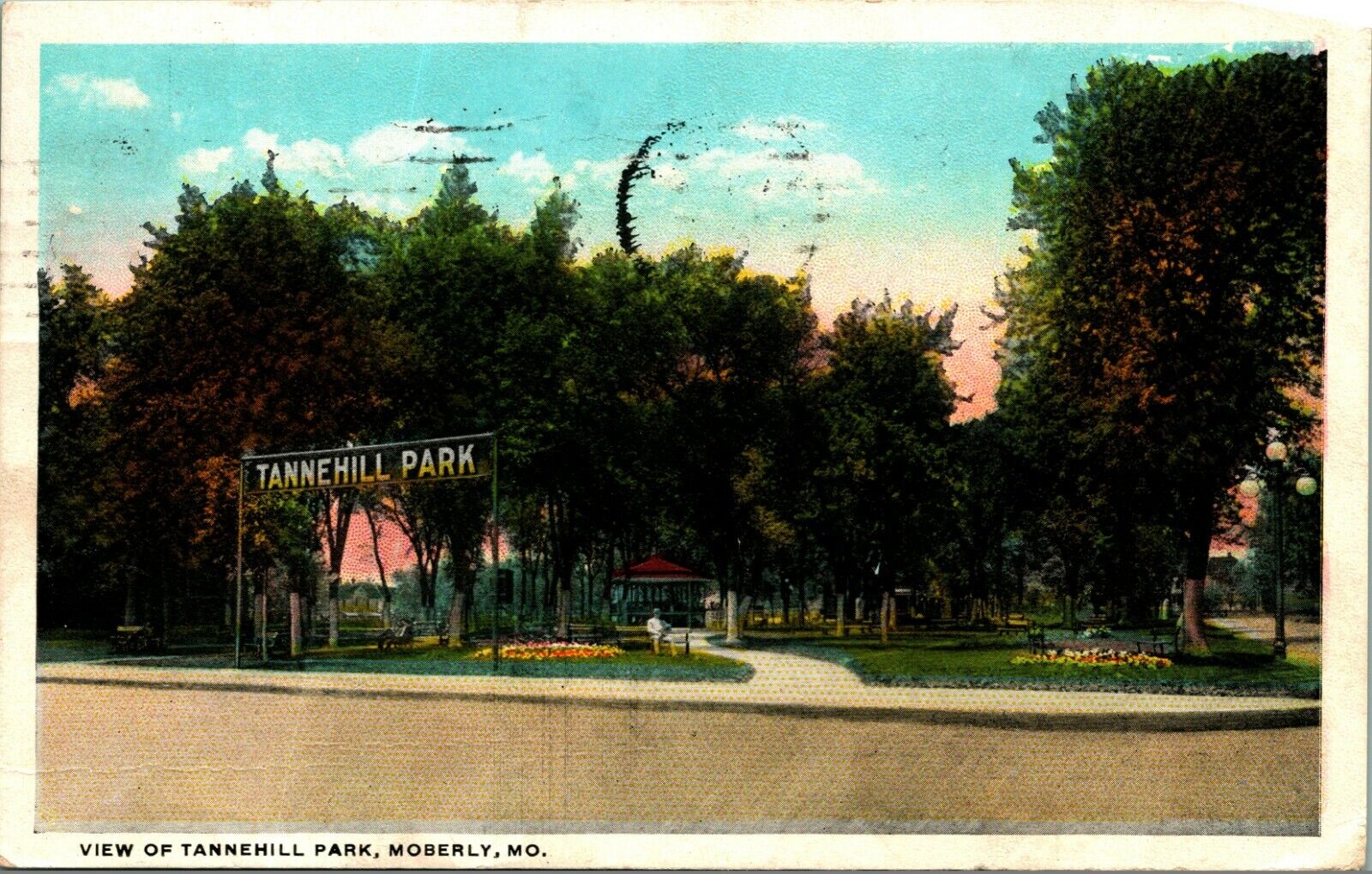 Tannehill Park Entrance Sign Moberly MO Missouri 1925 WB Postcard B2