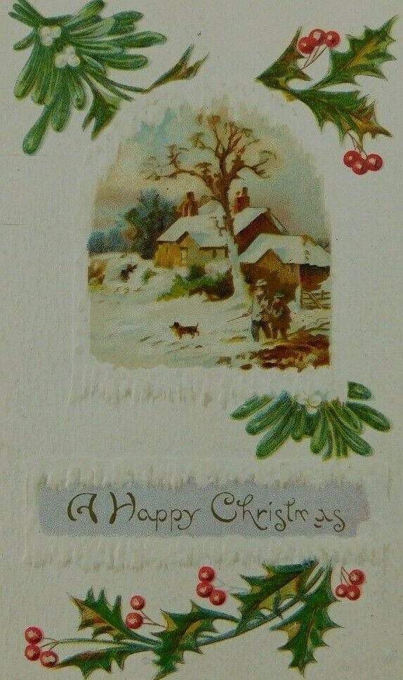 A Happy Christmas Winter Scene Holly Snow Unposted Divided Back Vintage Postcard