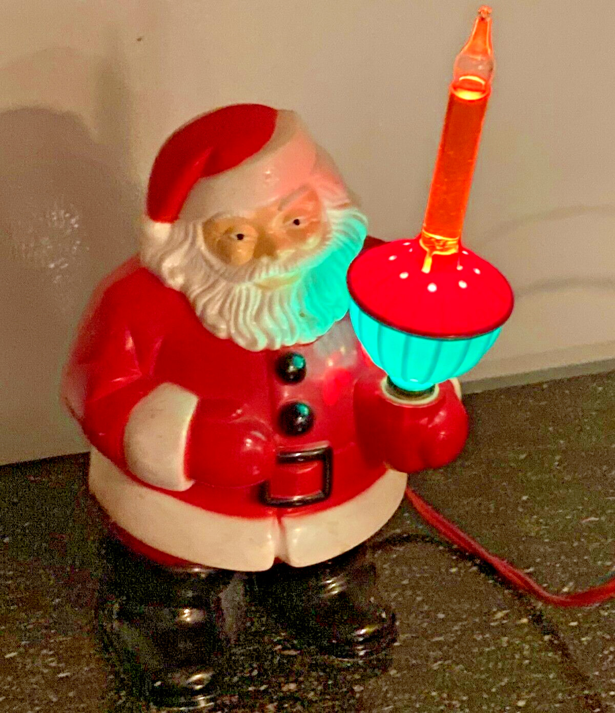 Vintage Royalite Royal Electric Light Up 7” Hard Plastic Santa Claus MCM: Works