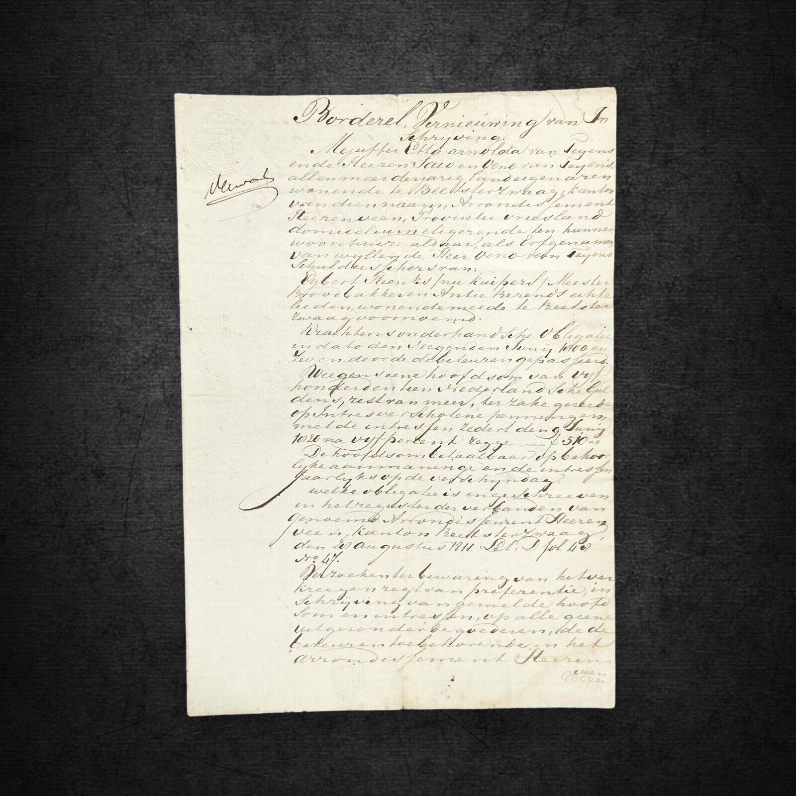 Antique Hand Written Letter from 1821 in Dutch, Netherlands Klein-Zegel Stamp