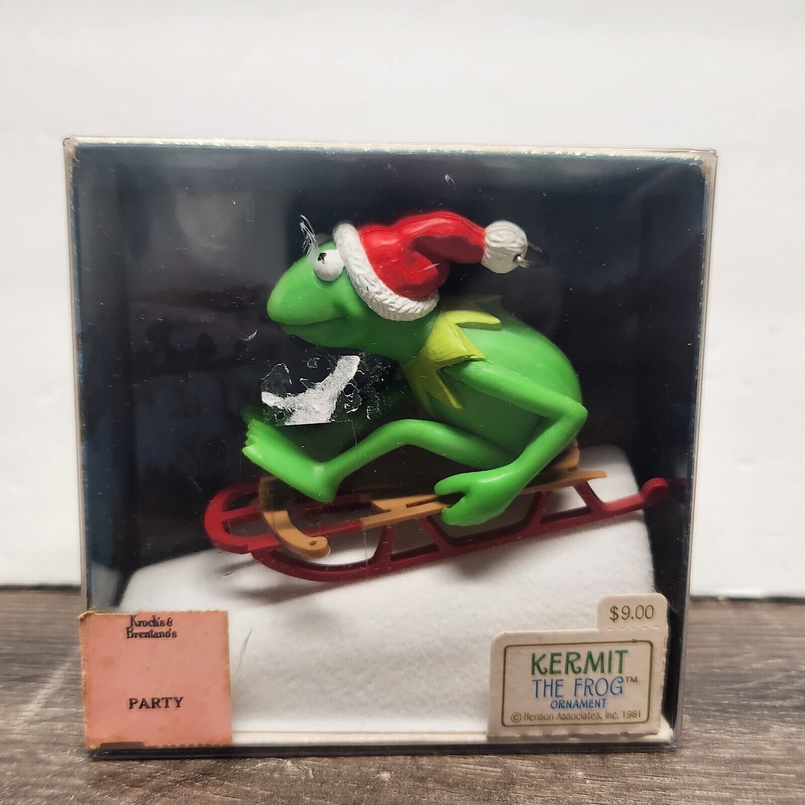 Vintage 1981 Hallmark Keepsake Ornament Kermit The Frog On Sled Muppet