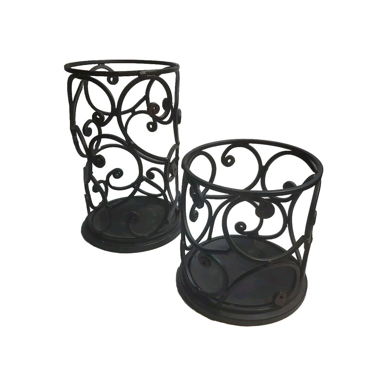 Set of Two Scroll Style Wrought Iron Pillar Candle Holders Table 5\