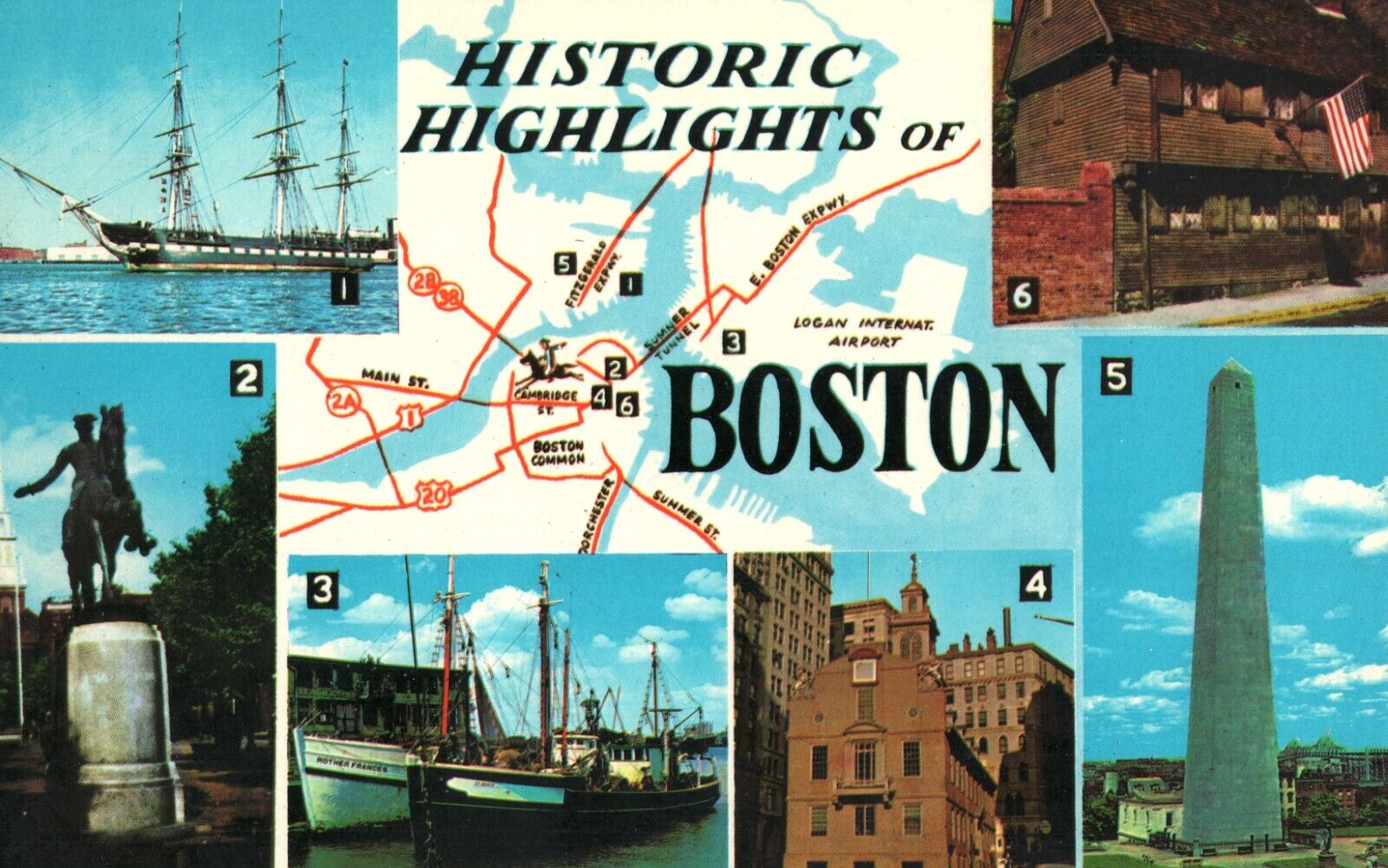 Historic Highlights Of Boston Massachusetts Multi View Vintage Postcard