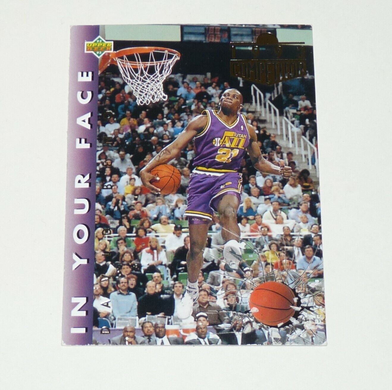 IN YOUR FACE KARL MALONE UTAH JAZZ 1992-1993 NBA BASKETBALL UPPER DECK CARD