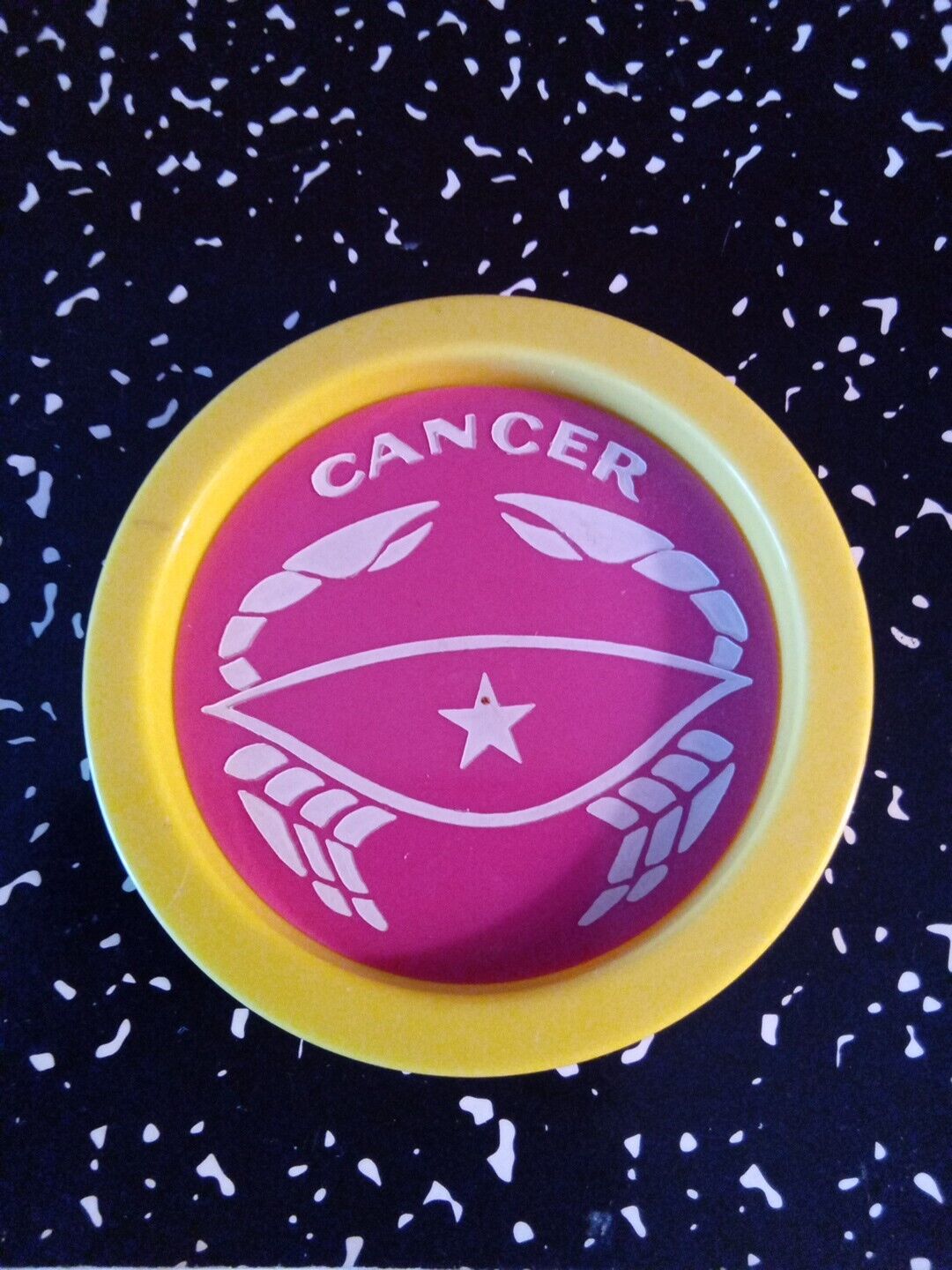Sweet Retro Vtg MCM Astrology Zodiac Plastic Drink Coaster CANCER 