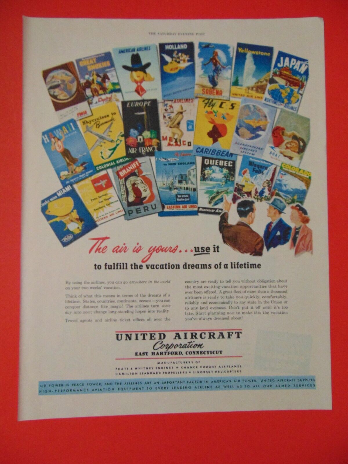 1949 UNITED AIRCRAFT CORPORATION Fulfill Vacation Dreams art print ad