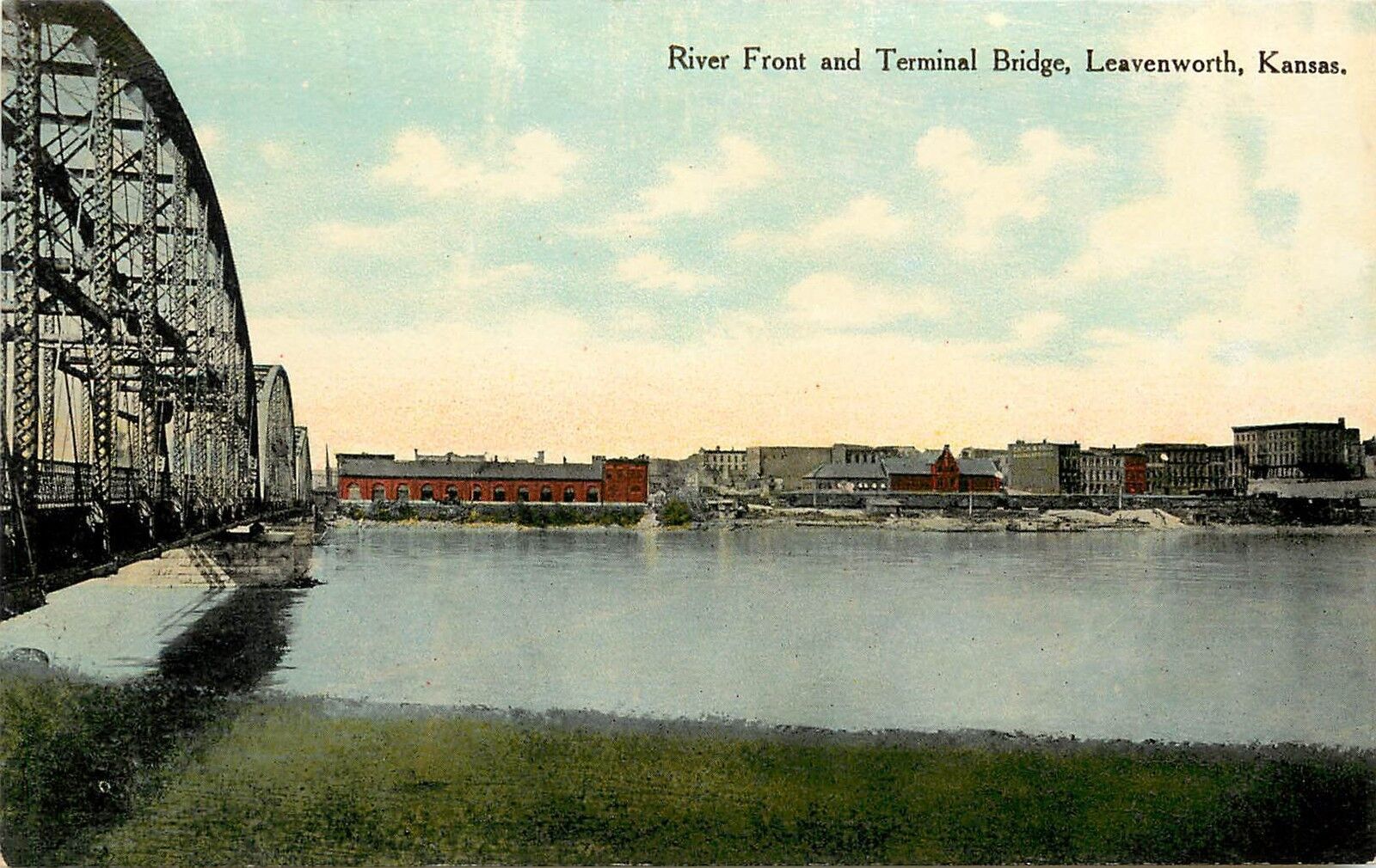 c1910 Postcard; Riverfront & Terminal Bridge, Leavenworth KS Unposted