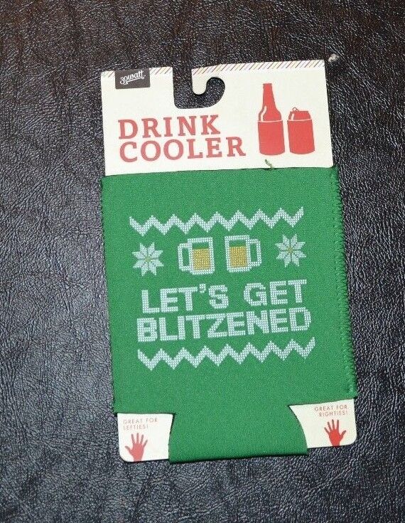 Drink Cooler Let\'s Get Blitzen Beer Can & Beer Bottle Holder Christmas Holiday 