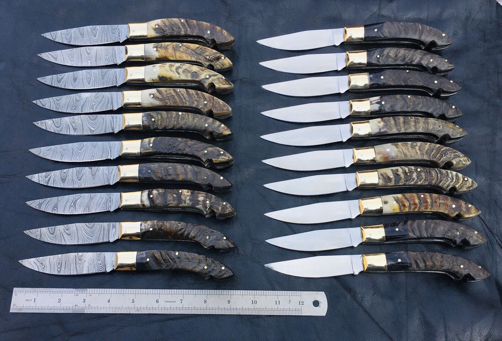 Lot Of 20 | BS-1985 | HandMade Stainless-Damascus Folding Ram Horn italian KNIFE