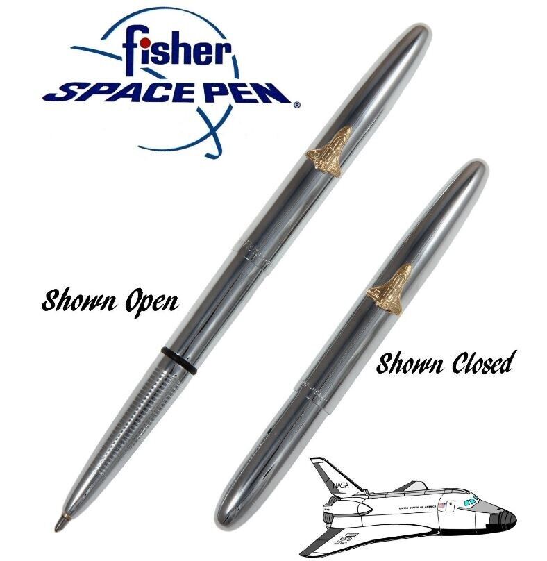 NASA Fisher Space Pen #600SH -Chrome Bullet with Gold Shuttle  NOS New TANG 1979
