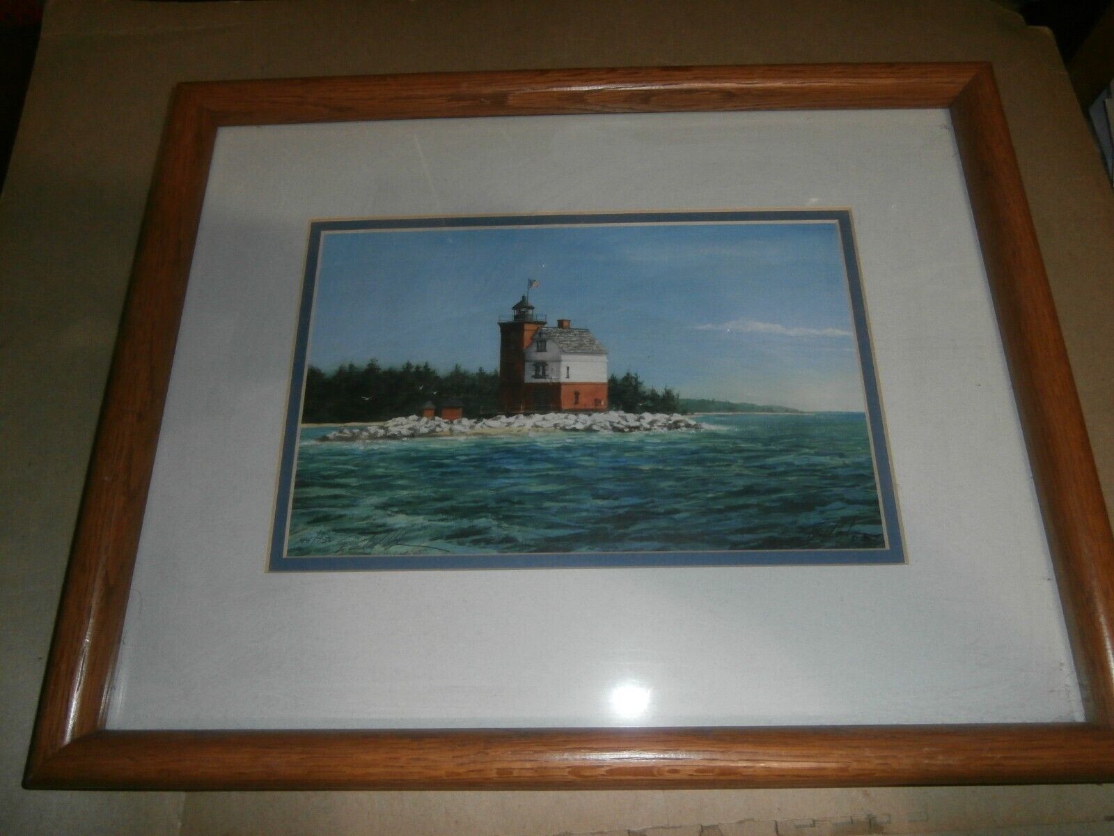 Vintage signed Randall Higdon Nautical Art Print of Michigan Lighthouse 44/750