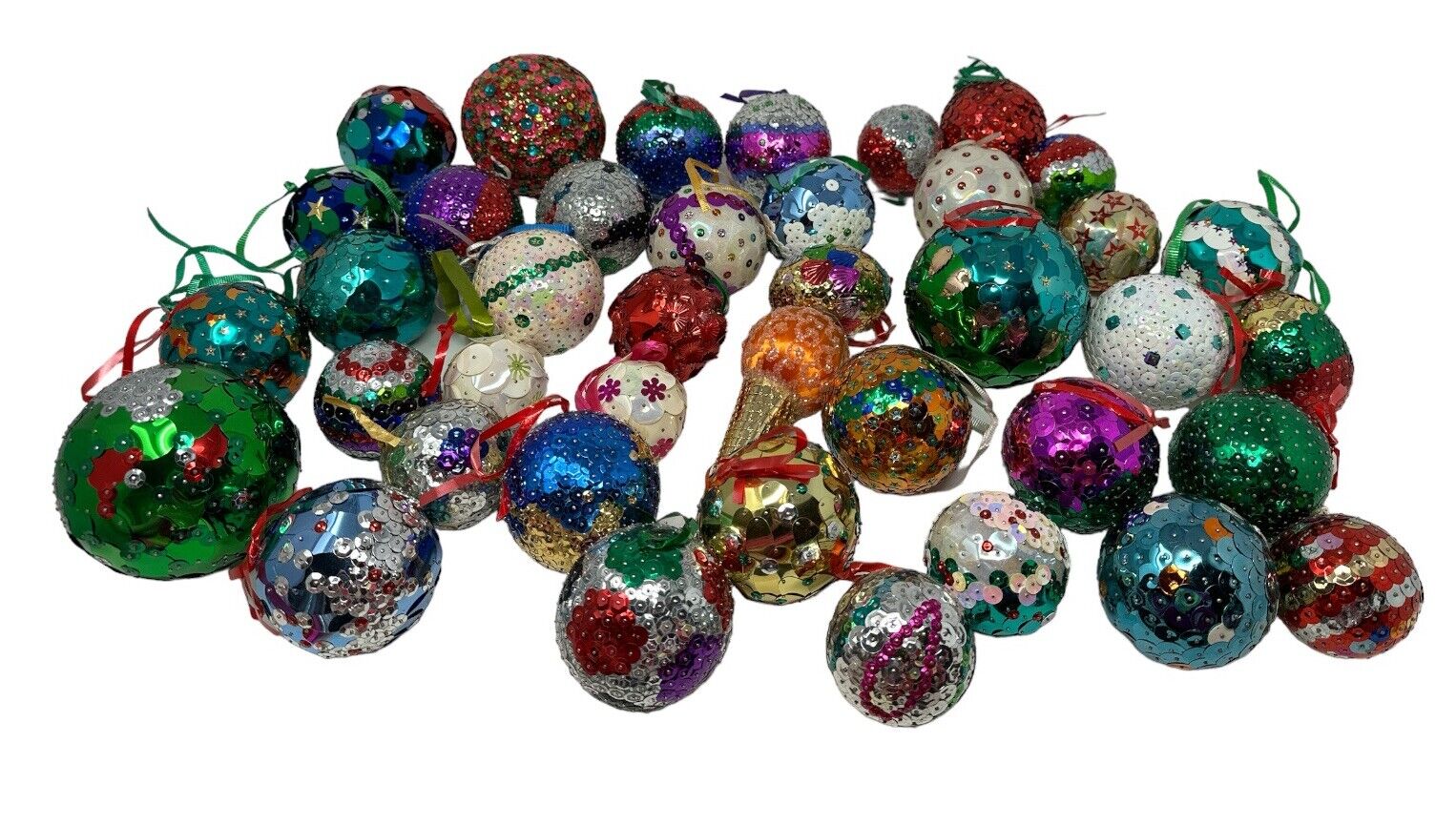 Push Pin Christmas Ornament Lot of 40+ Ball Ornate Sequin Beaded Jeweled Angel