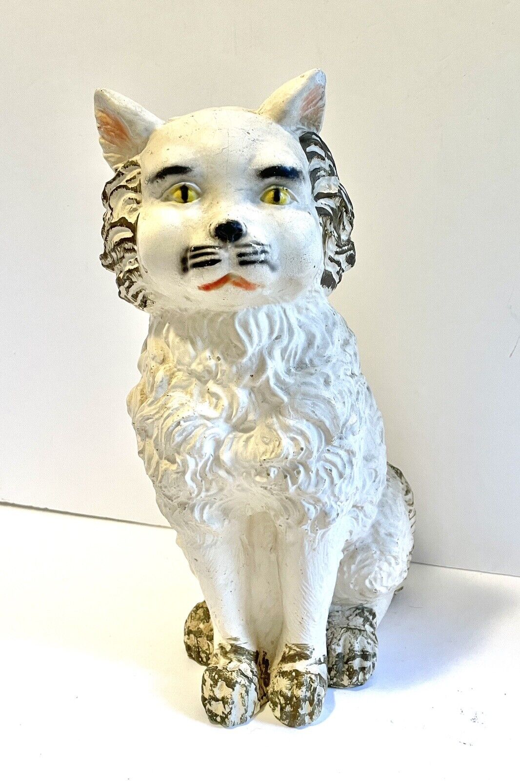 Vintage 1940s Chalk Ware White Cat Break Bank Carnival Prize Figurine Clean