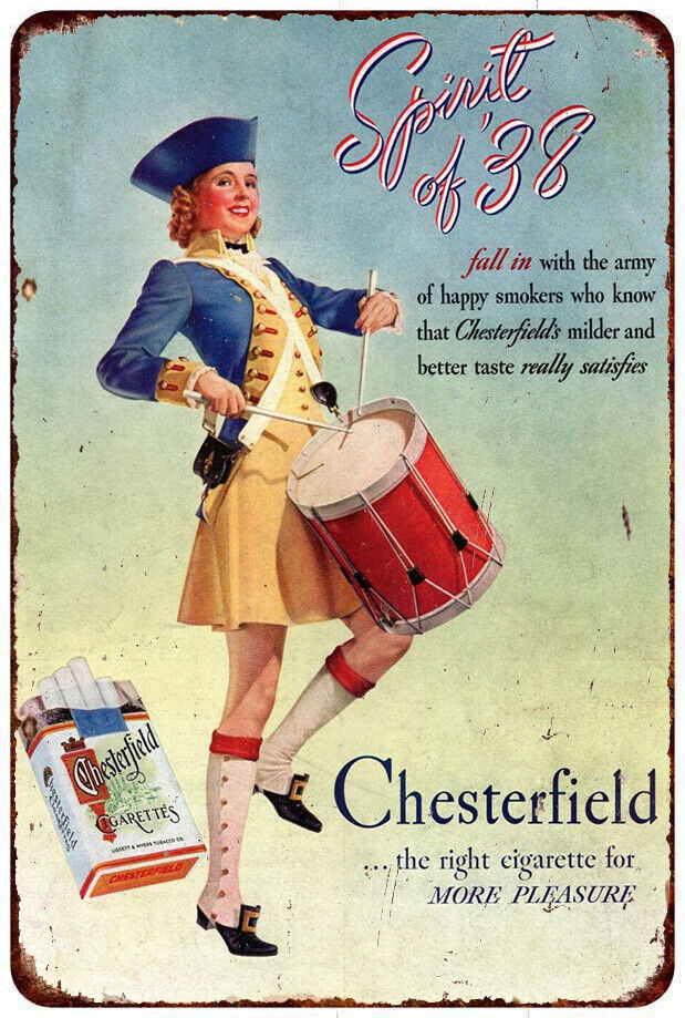 1938 Chesterfield Cigarette Drummer Girl Vintage LOOK reproduction metal sign