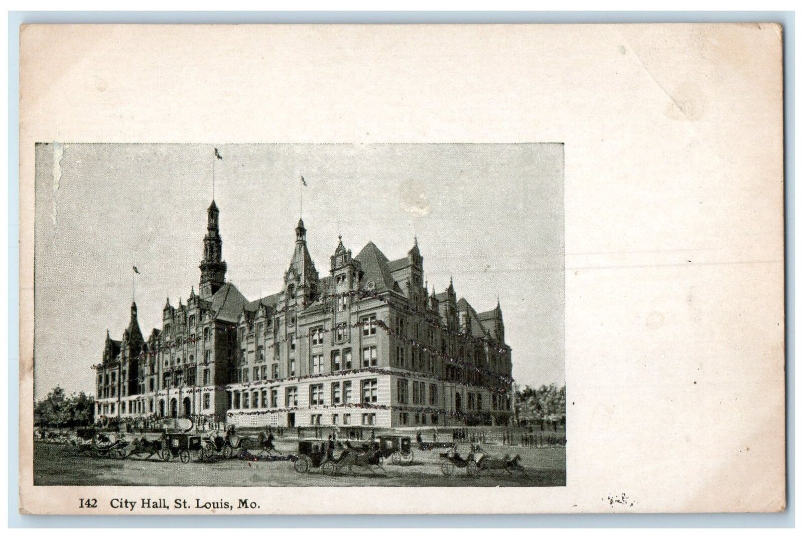 c1905's City Hall Exterior Roadside St. Louis Missouri MO Carriages Postcard