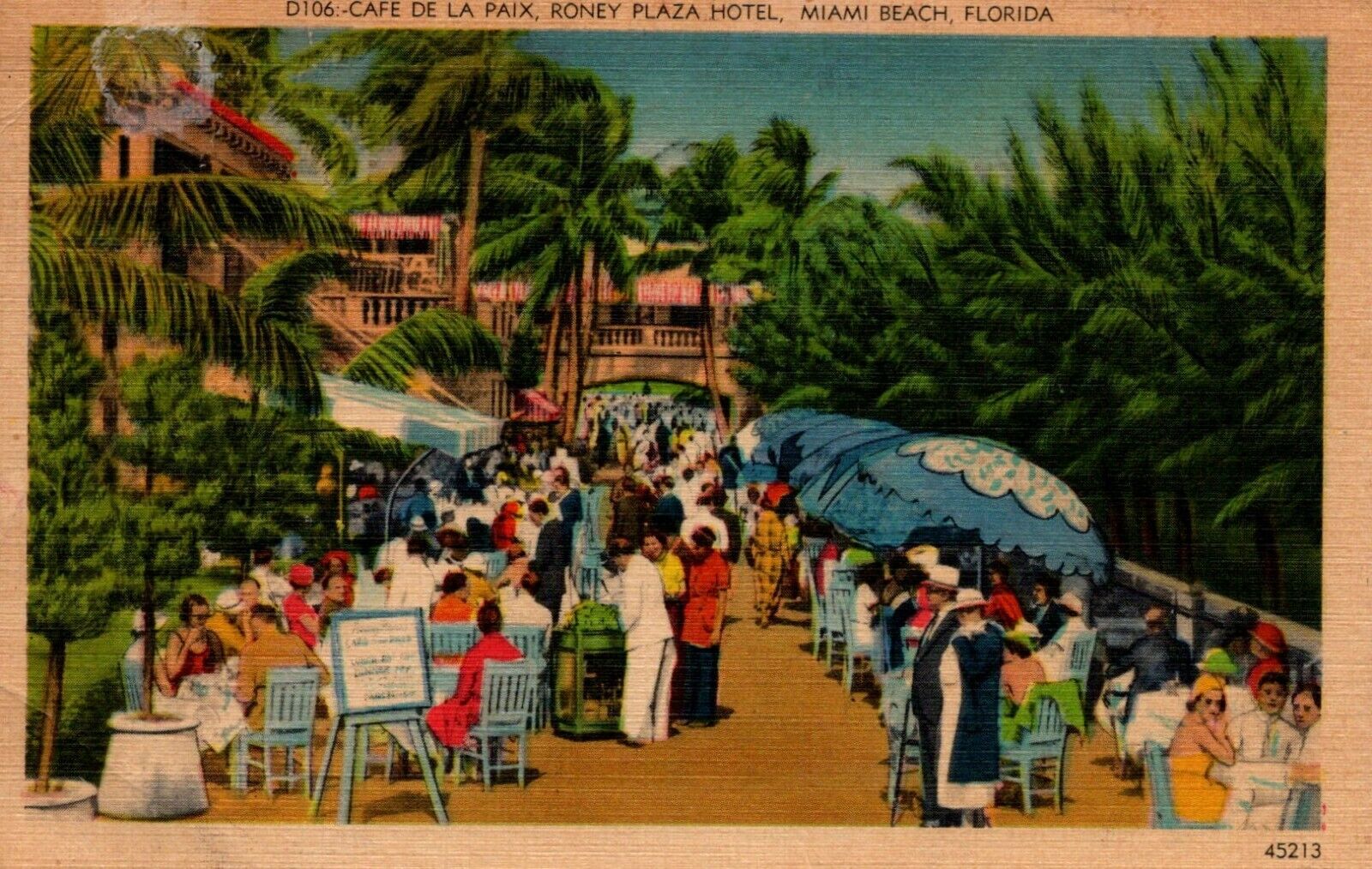 Miami Beach Cafe De La Pix Rodney Plaza Hotel Vintage Linen Postcard Posted 1941