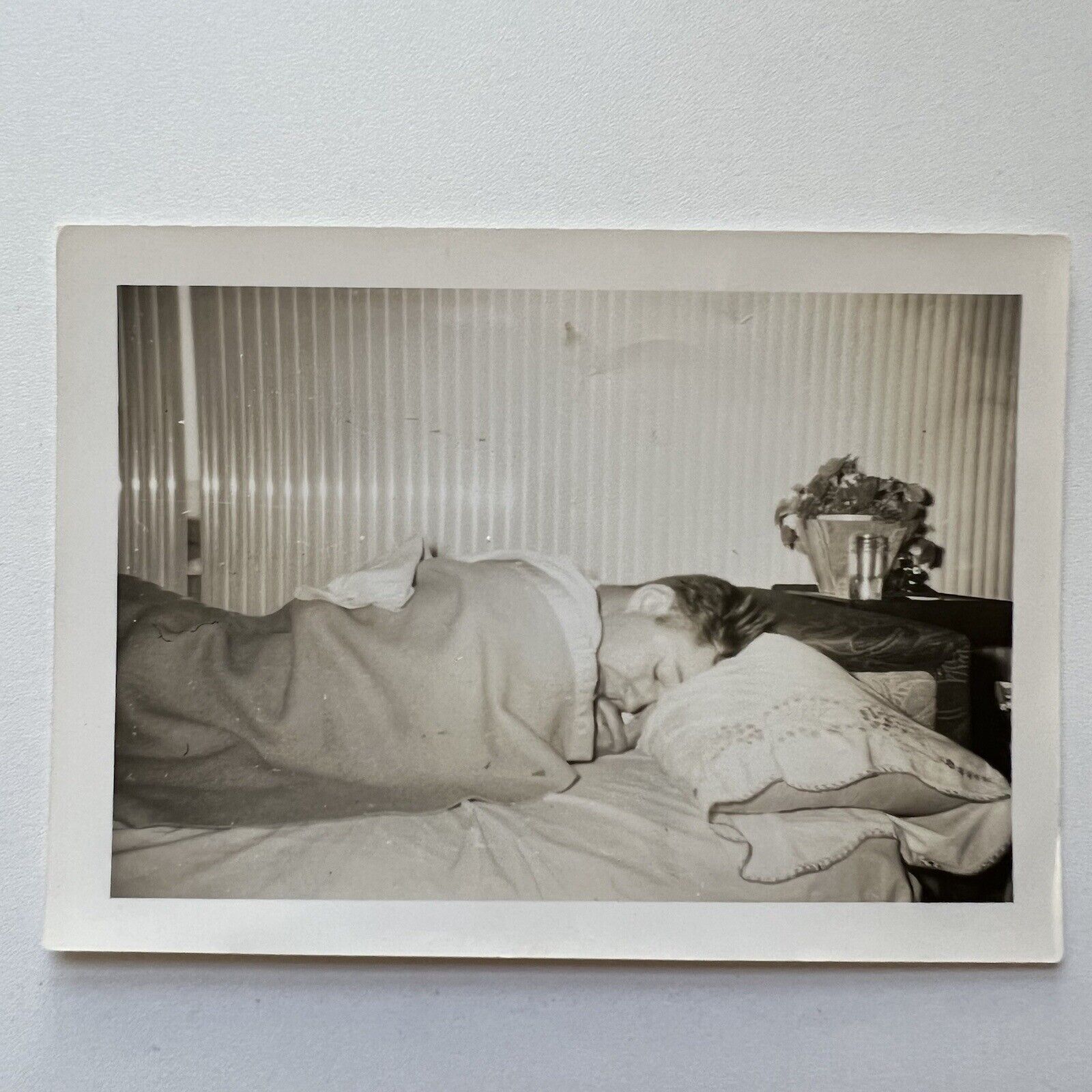 Vintage B&W Snapshot Photograph Handsome Young Man Sleeping Abstract Gay Int